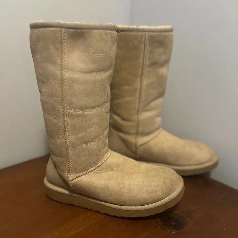 UGG Australia Classic Tall Boots Sand Beige Suede Shearling Women’s Size 7 - Picture 1 of 5